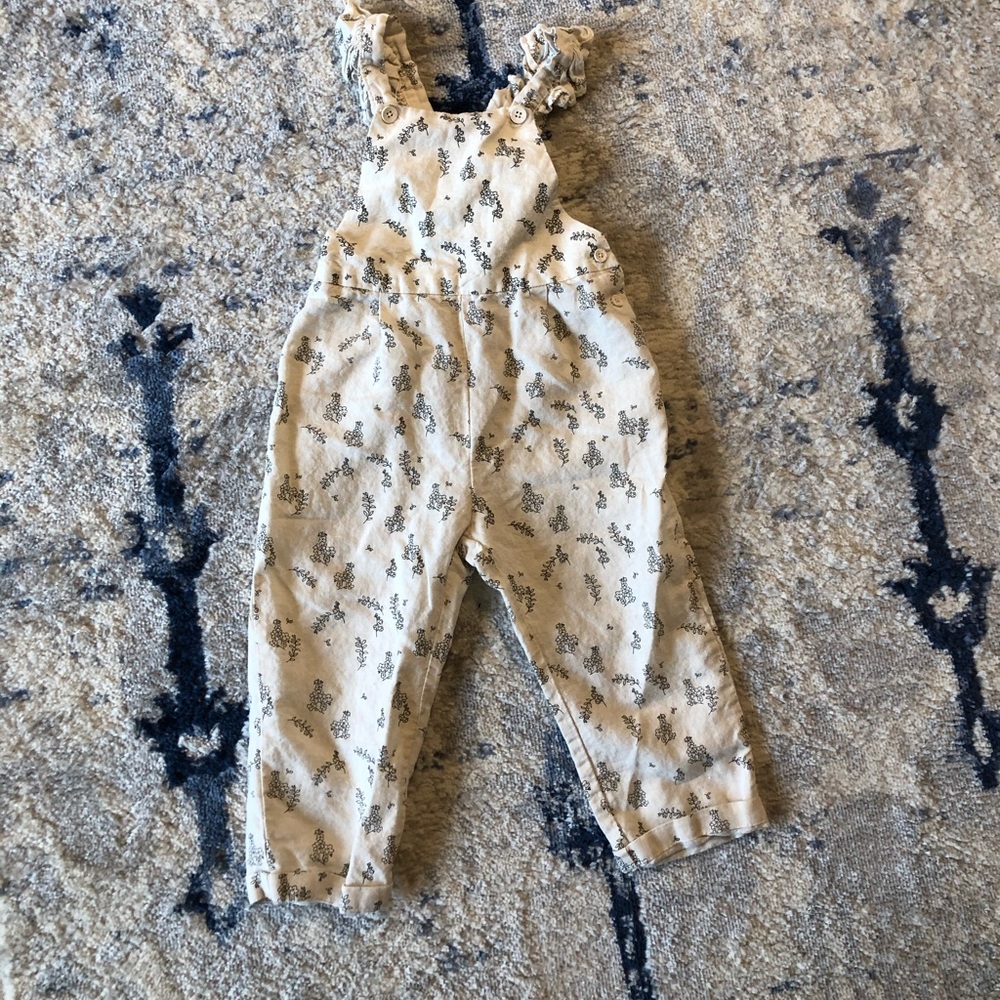 Zara Cream Floral Print Ruffle Strap Jumpsuit